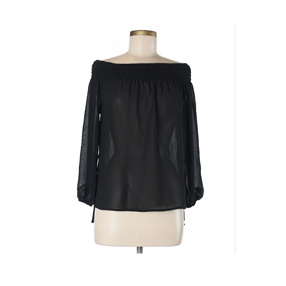 NWT SHELLI SEGALL Black 3/4 Sleeve Sheer Blouse - Picture 4 of 5